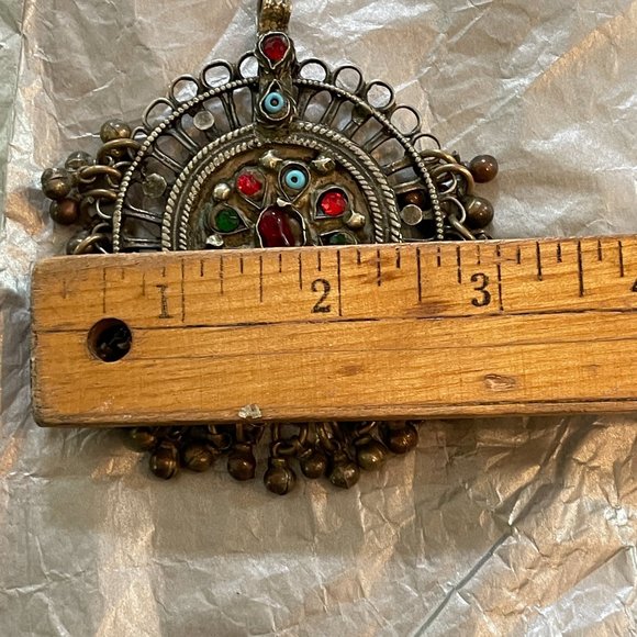 Rare vintage Afghani large necklace pendant with beads +glass stone - Picture 4 of 8